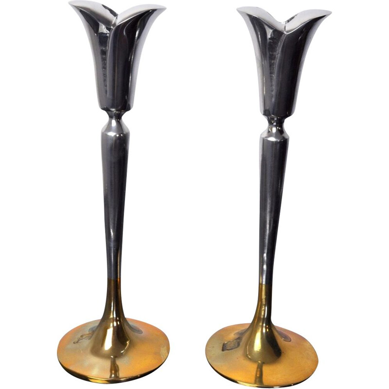 Pair of vintage brutalist candle holders by Art3 spain, Spain 1970