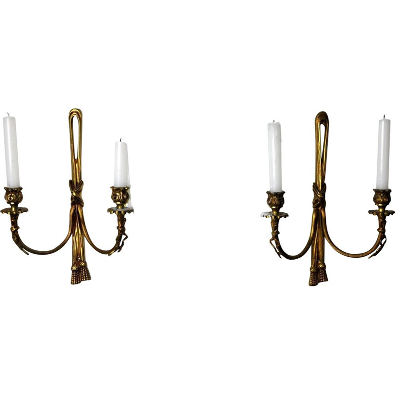 Pair of vintage brass candle holders, France 1980