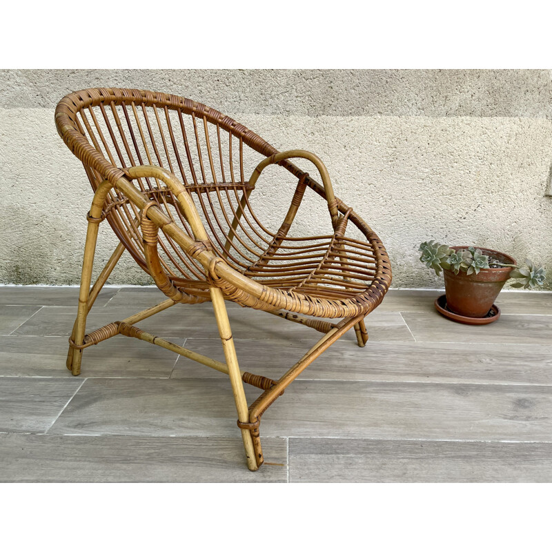 Vintage Rattan shell armchair 