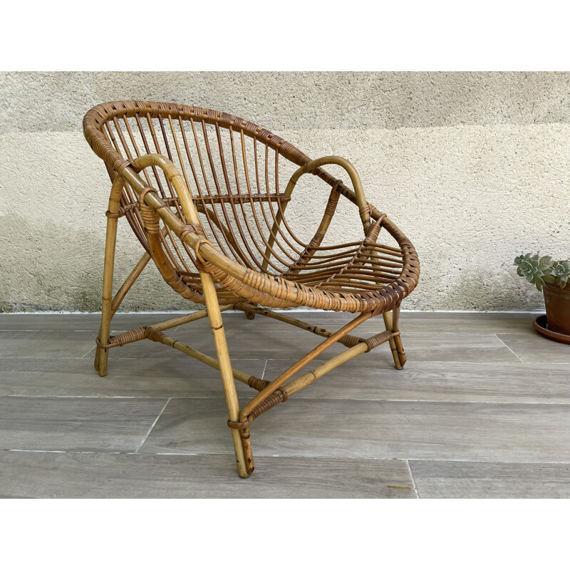 Vintage Rattan shell armchair 