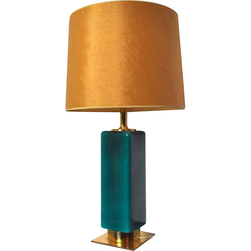 Vintage lamp in green glass and brass, Spain 1950