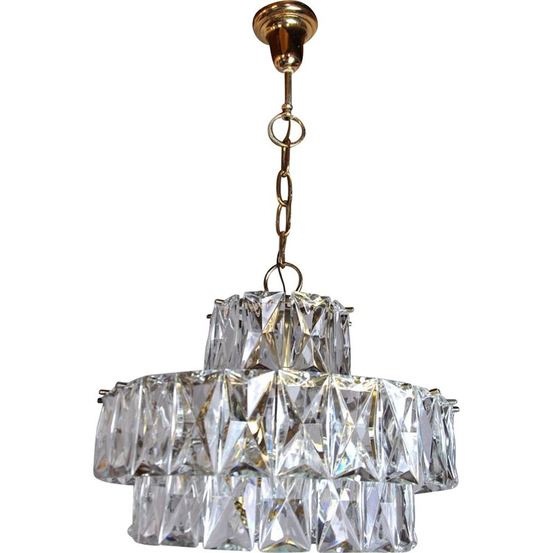 Vintage kinkeldey chandelier in gold metal and crystals, Germany 1970