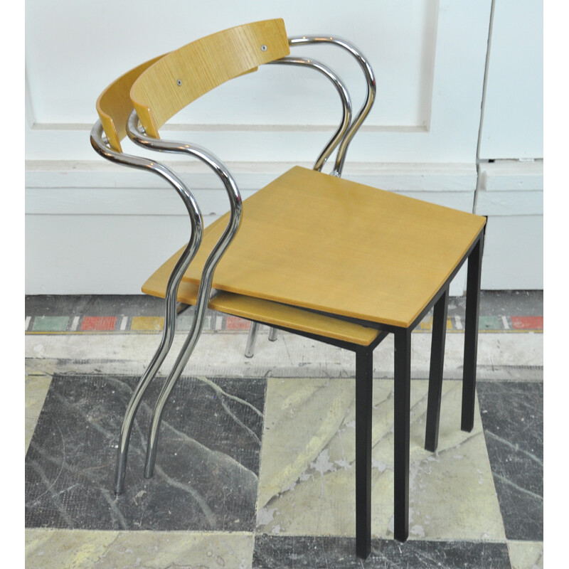 Paire de chaises "Rio" en bois et métal, Pascal MOURGUE - 1990