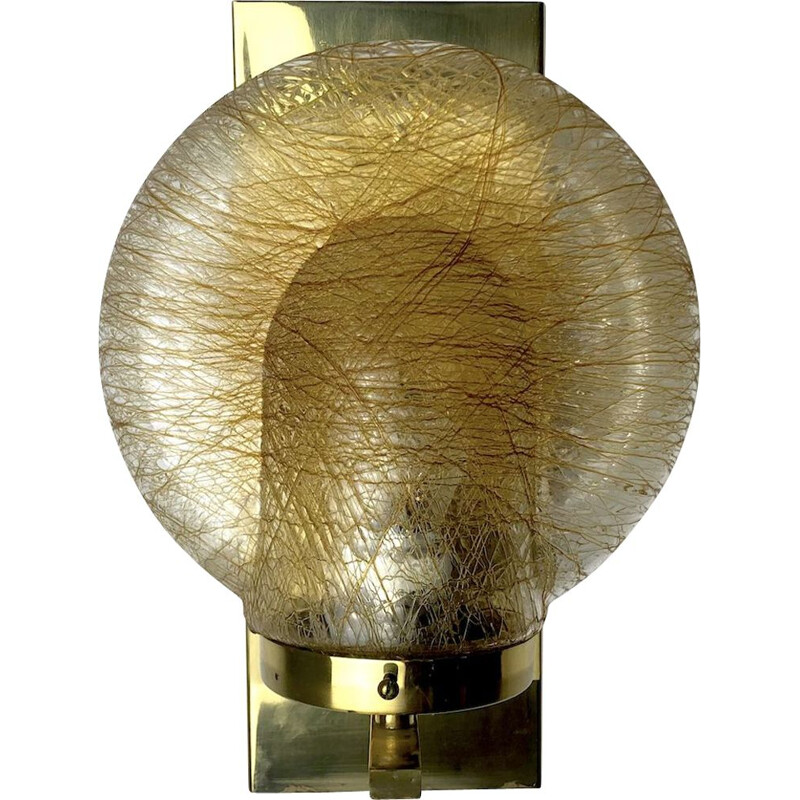 Spherical vintage wall lamp in murano glass and gilded metal, Italy 1970