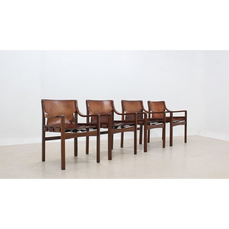 4 brazilian vintage leather dining chairs by Sergio Rodriguez, 1960s