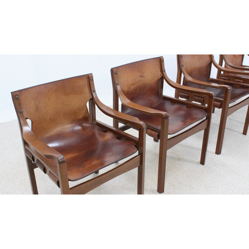 4 brazilian vintage leather dining chairs by Sergio Rodriguez, 1960s