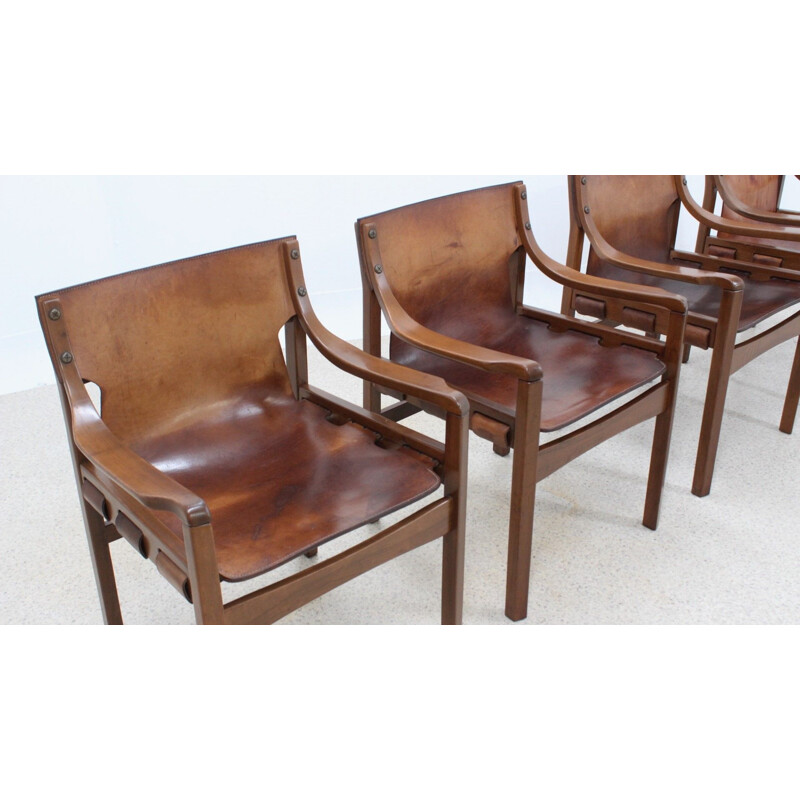 4 chaises vintage brésiliennes en cuir par Sergio Rodriguez, 1960