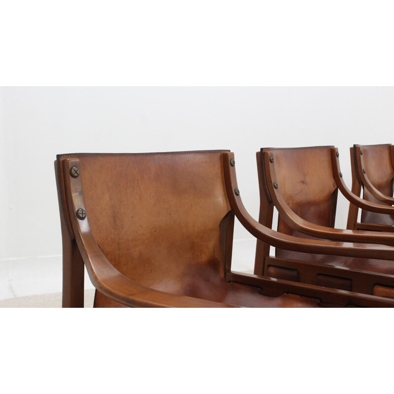 4 brazilian vintage leather dining chairs by Sergio Rodriguez, 1960s