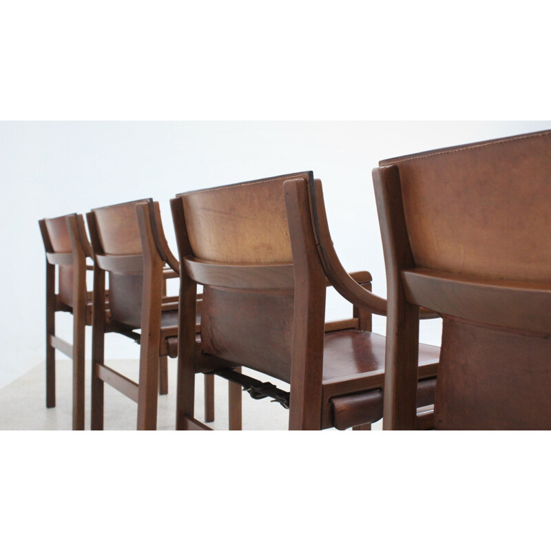 4 brazilian vintage leather dining chairs by Sergio Rodriguez, 1960s