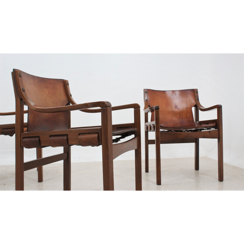 4 brazilian vintage leather dining chairs by Sergio Rodriguez, 1960s