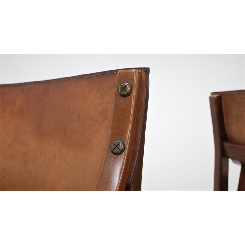 4 brazilian vintage leather dining chairs by Sergio Rodriguez, 1960s