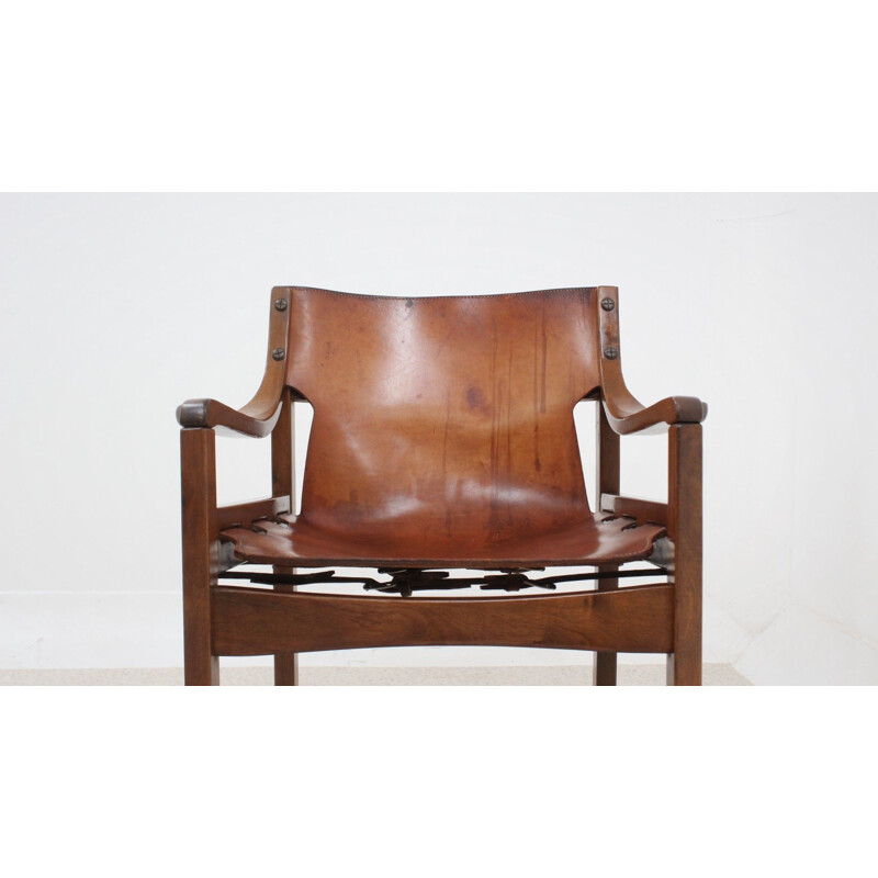 4 chaises vintage brésiliennes en cuir par Sergio Rodriguez, 1960