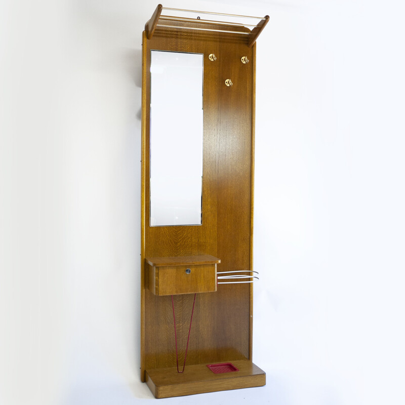 Vintage wooden and brass hallway stand, U.K 1960s