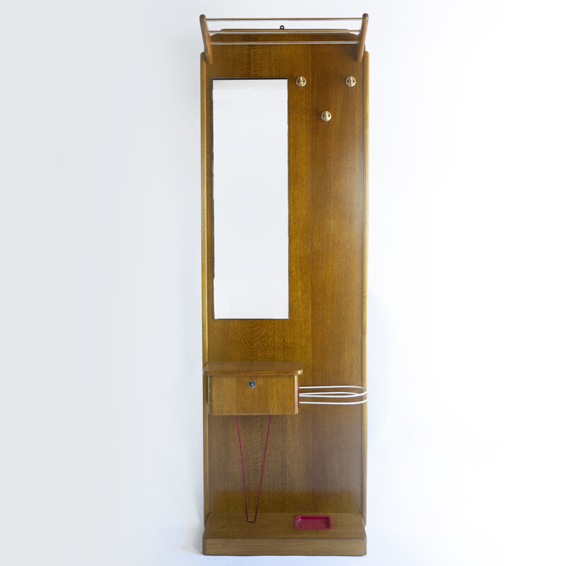 Vintage wooden and brass hallway stand, U.K 1960s