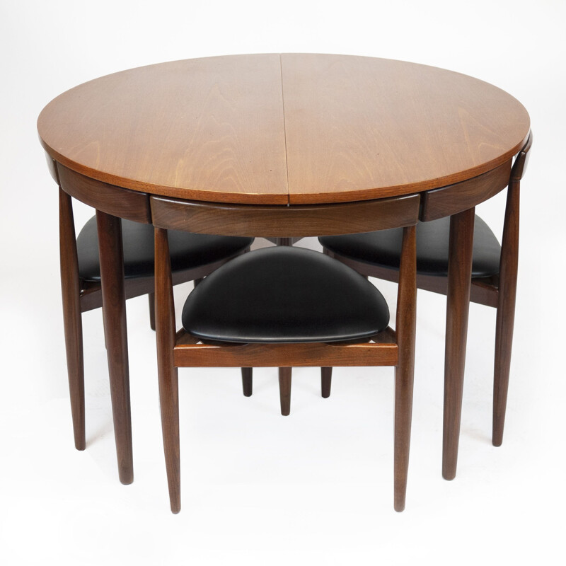 Set of teak dining table and 6 chairs mid century by Hans Olsen for Frem Røjle, Denmark 1950s