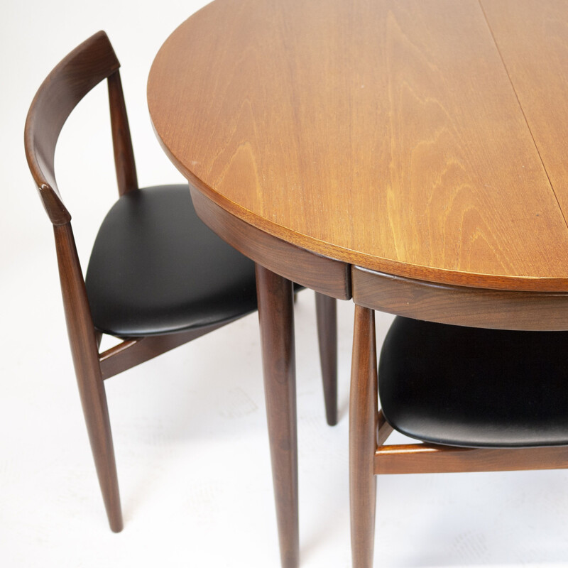 Set of teak dining table and 6 chairs mid century by Hans Olsen for Frem Røjle, Denmark 1950s