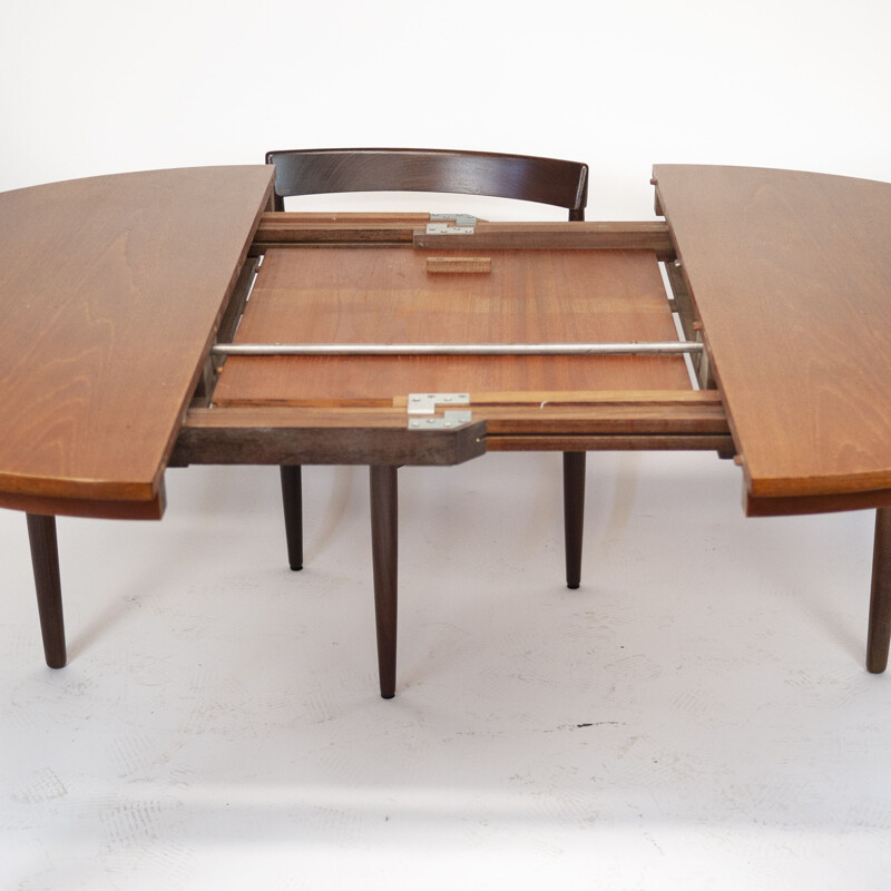 Set of teak dining table and 6 chairs mid century by Hans Olsen for Frem Røjle, Denmark 1950s