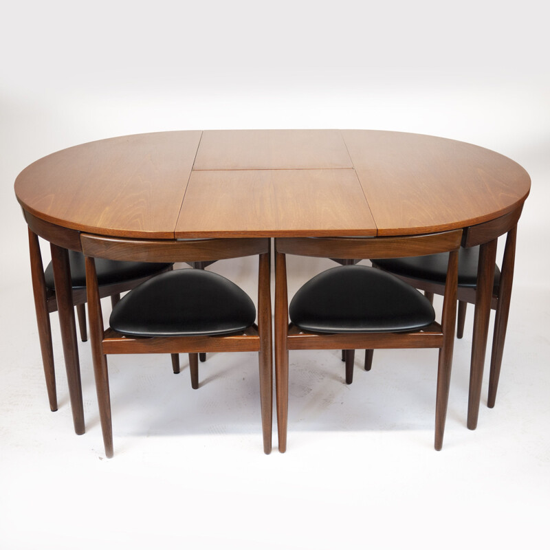 Set of teak dining table and 6 chairs mid century by Hans Olsen for Frem Røjle, Denmark 1950s