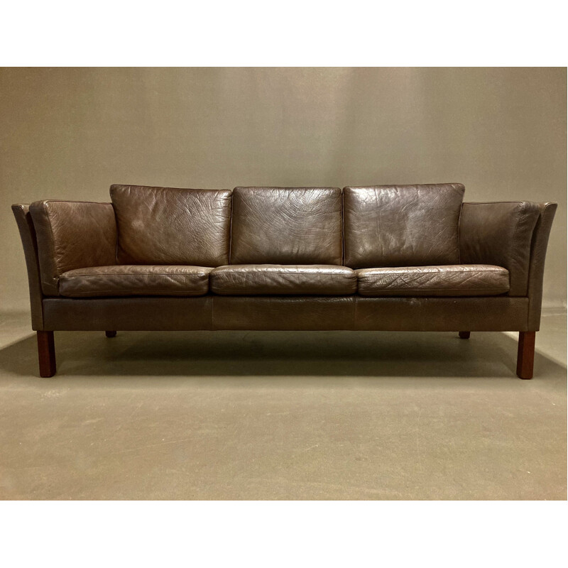 Mid century brown leather sofa scandinavian design, 1960s