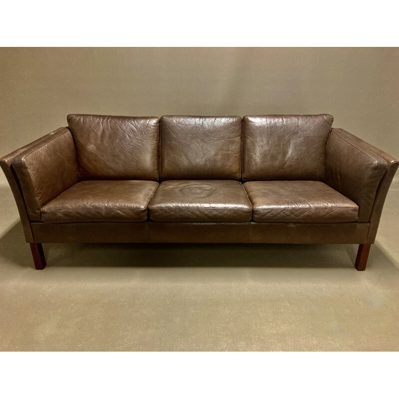 Mid century brown leather sofa scandinavian design, 1960s