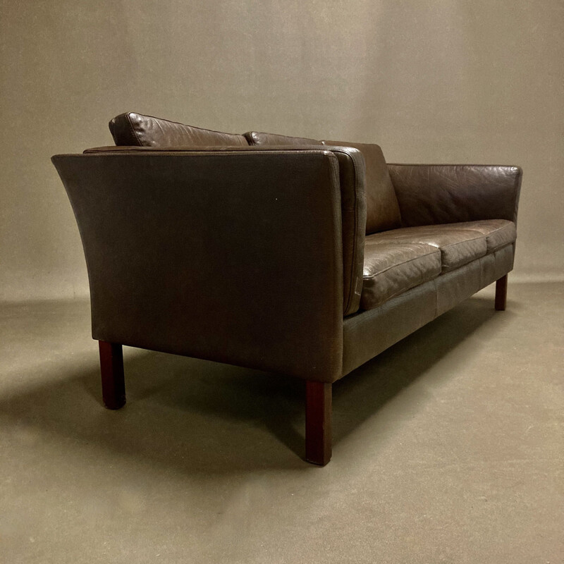 Mid century brown leather sofa scandinavian design, 1960s