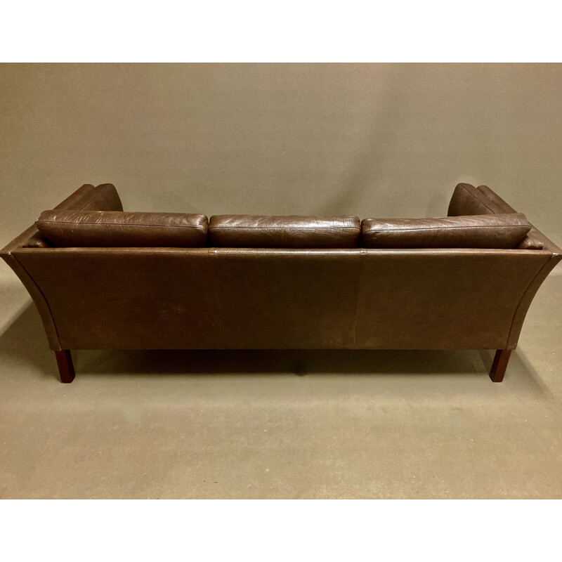 Mid century brown leather sofa scandinavian design, 1960s