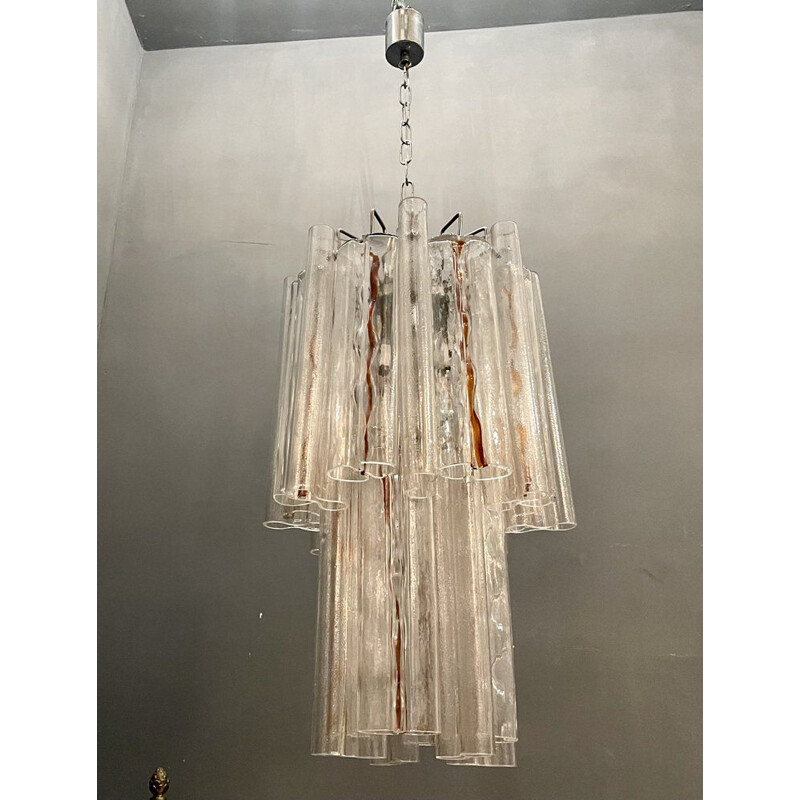 Vintage Murano glass tubular chandelier by Mazzega , 1970s
