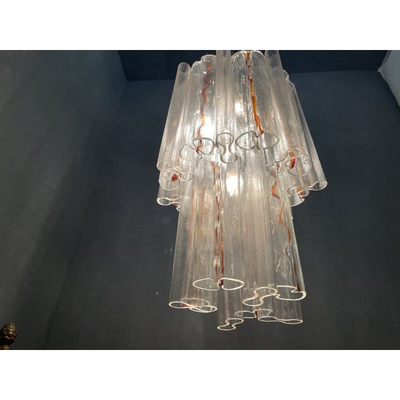 Vintage Murano glass tubular chandelier by Mazzega , 1970s