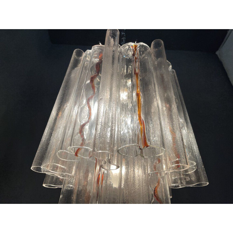 Araña tubular vintage de cristal de Murano de Mazzega, 1970