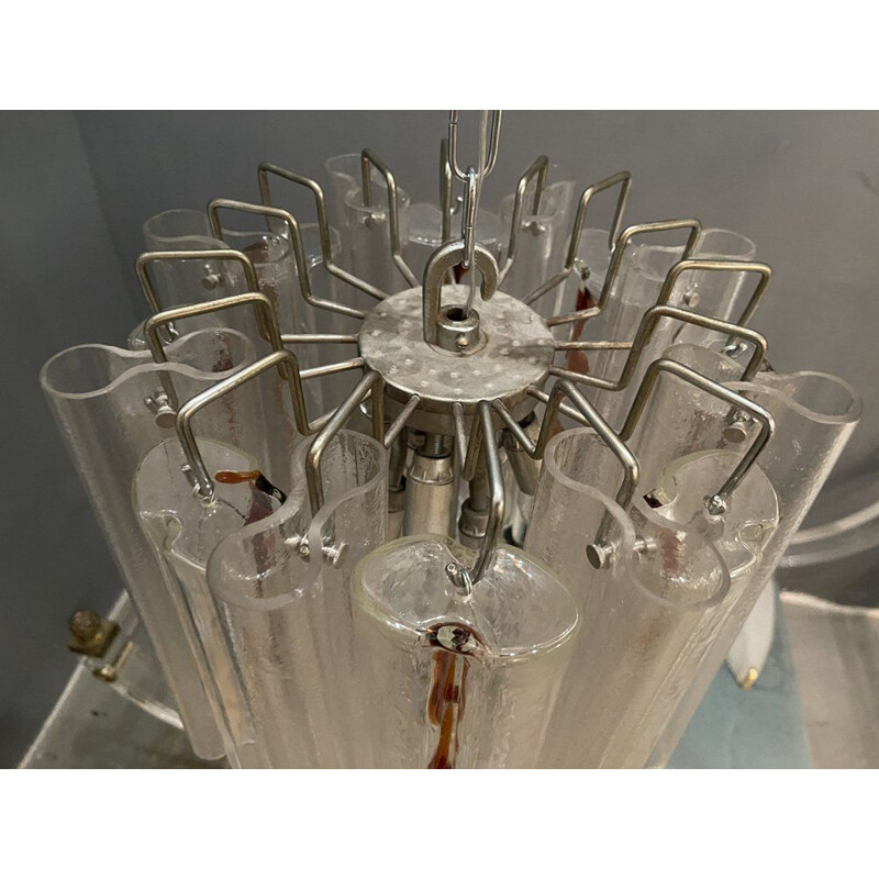 Araña tubular vintage de cristal de Murano de Mazzega, 1970