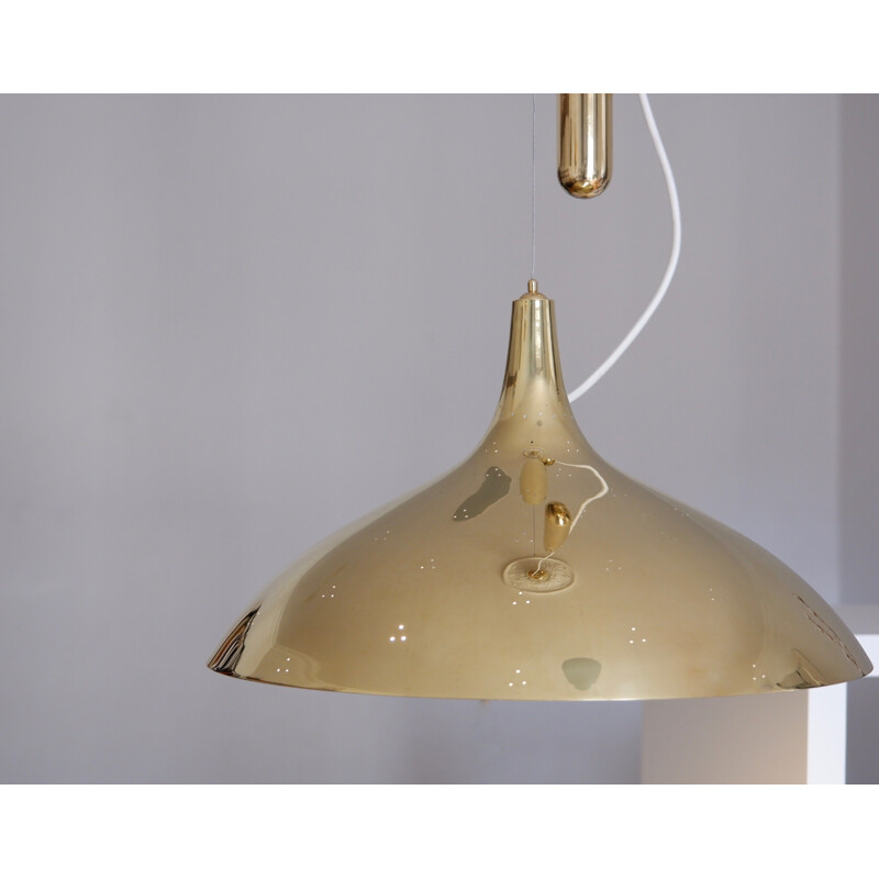 Mid century Paavo Tynell counter weight ceiling light A1965 for Idman polished brass, 1950s