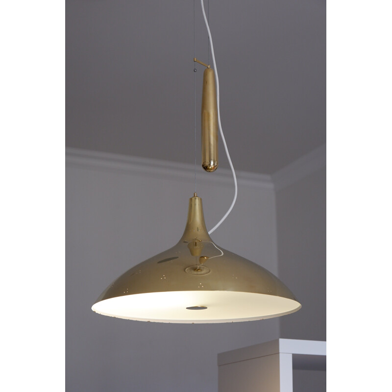 Mid century Paavo Tynell counter weight ceiling light A1965 for Idman polished brass, 1950s