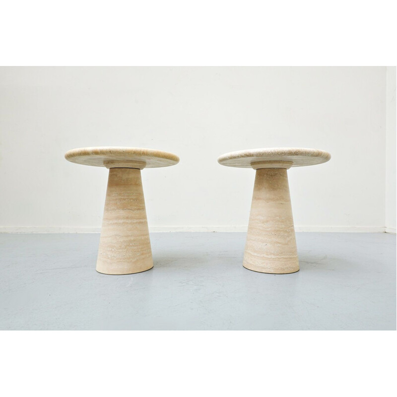 Pair of mid-century travertine side tables, Italy 1970s