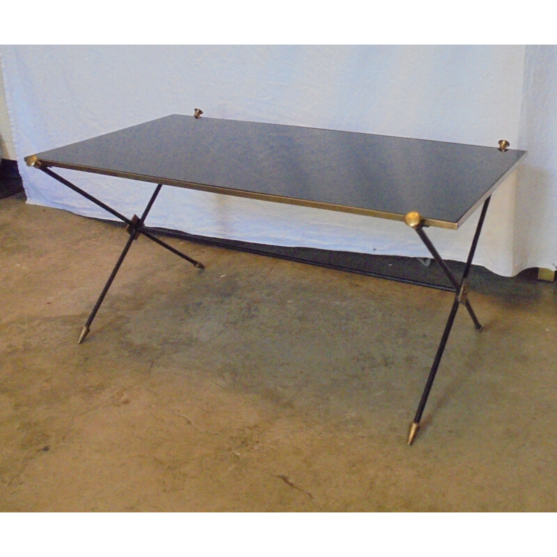 Vintage brass and black opaline coffee table by Jansen, 1950