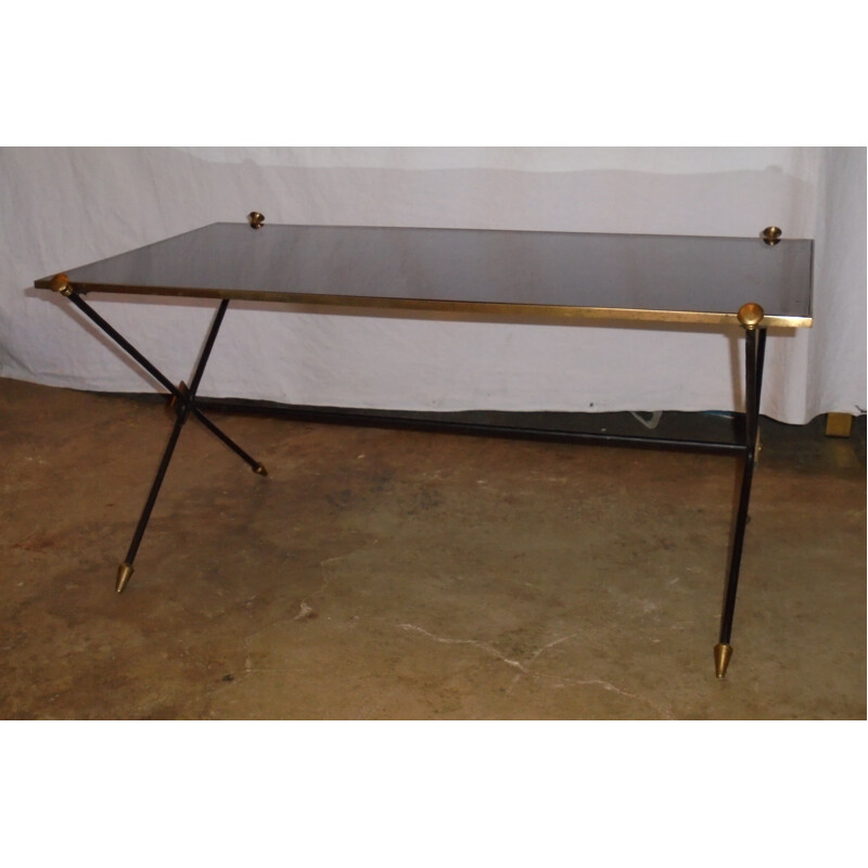 Vintage brass and black opaline coffee table by Jansen, 1950