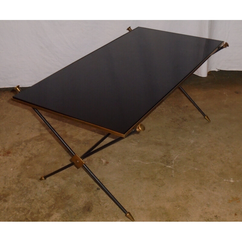 Vintage brass and black opaline coffee table by Jansen, 1950