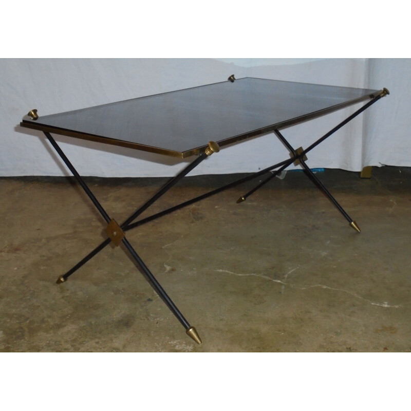 Vintage brass and black opaline coffee table by Jansen, 1950