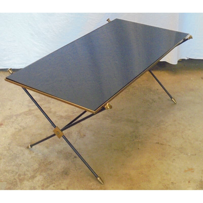 Vintage brass and black opaline coffee table by Jansen, 1950