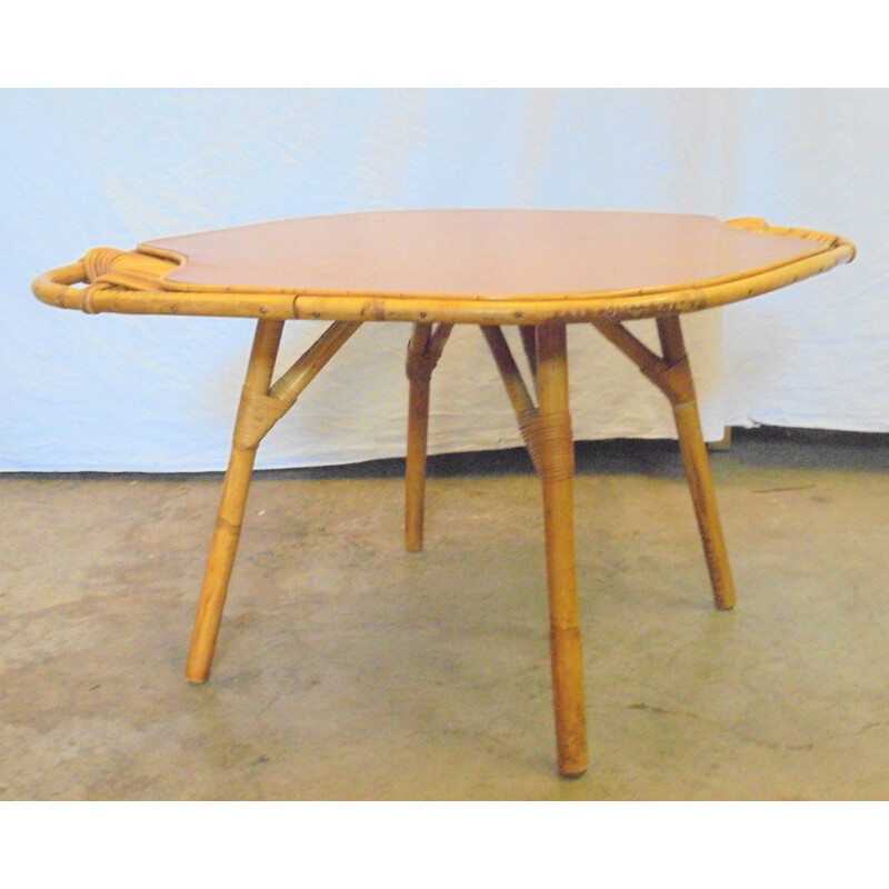 Vintage salontafel van bamboe, hout en rotan, 1960