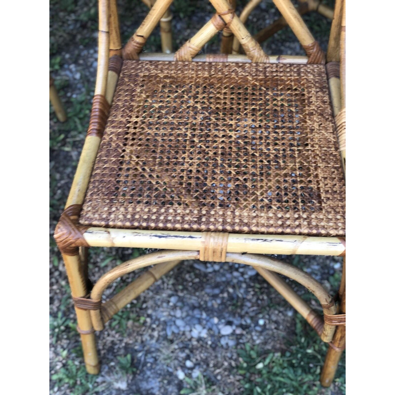 Vintage bamboo and woven wicker dining set by Dal Vera, 1970