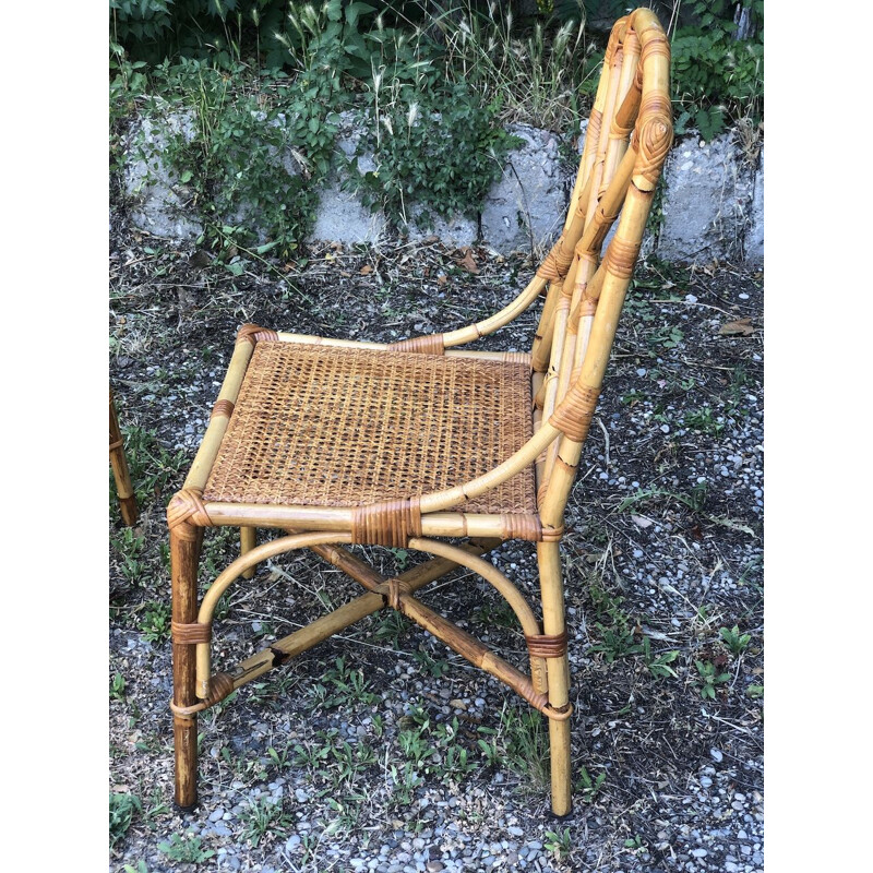 Vintage bamboo and woven wicker dining set by Dal Vera, 1970