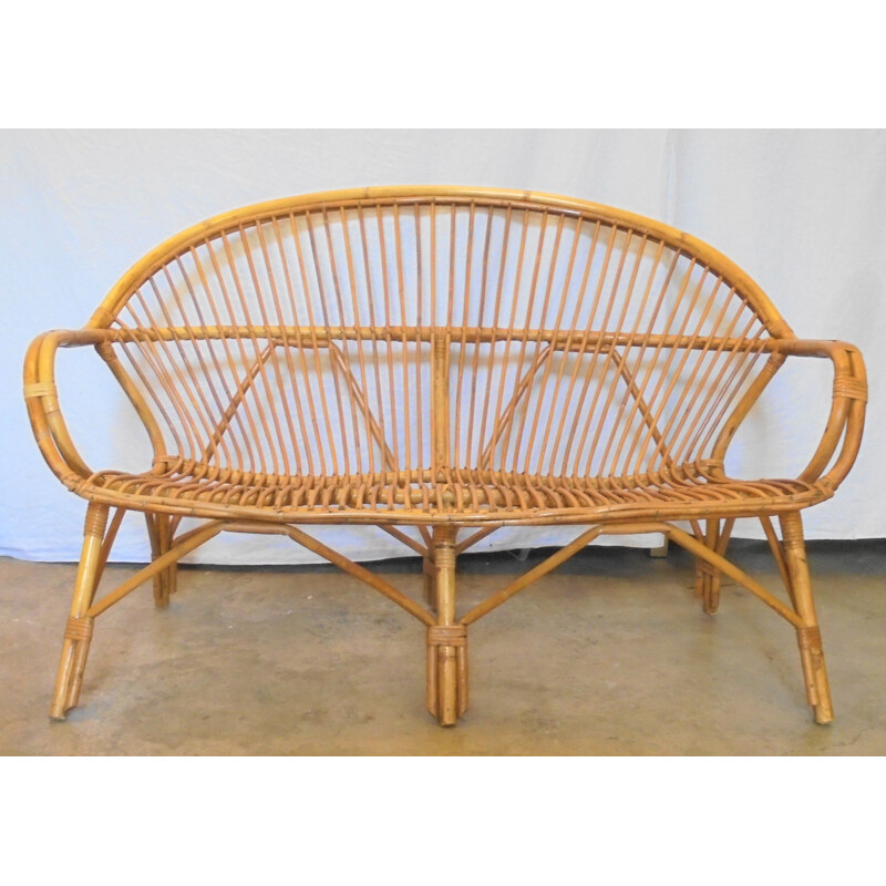 Vintage bamboo and rattan sofa, 1960s