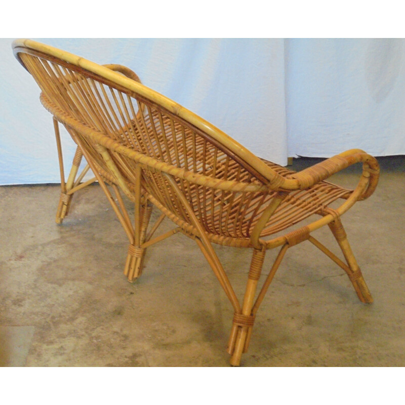 Vintage bamboo and rattan sofa, 1960s