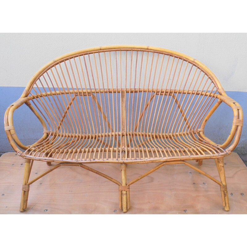 Vintage bamboo and rattan sofa, 1960s