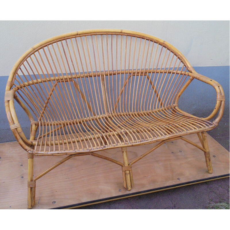 Vintage bamboo and rattan sofa, 1960s