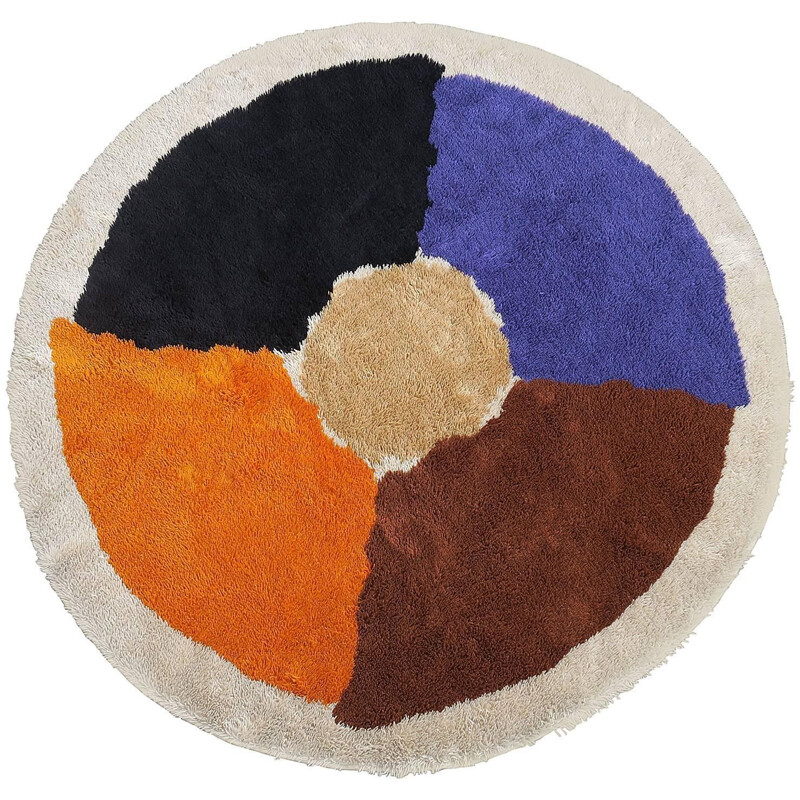Large circular Rya rug in wool - 1970s