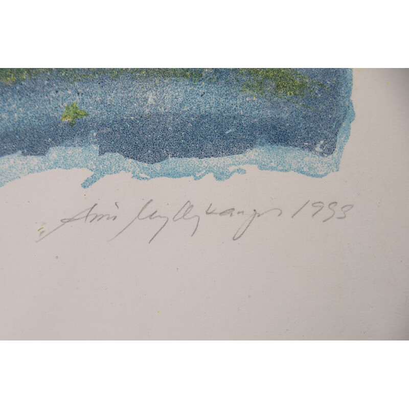 Lithographie vintage représentant le chien du ciel par Aino Myllykangas, 1993