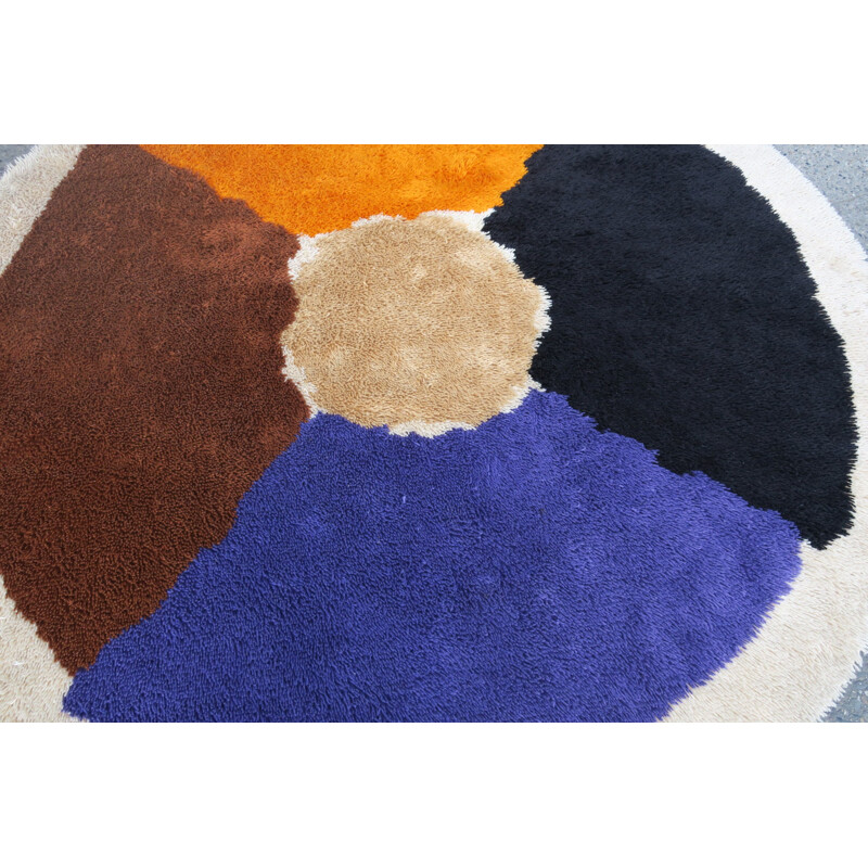 Large circular Rya rug in wool - 1970s