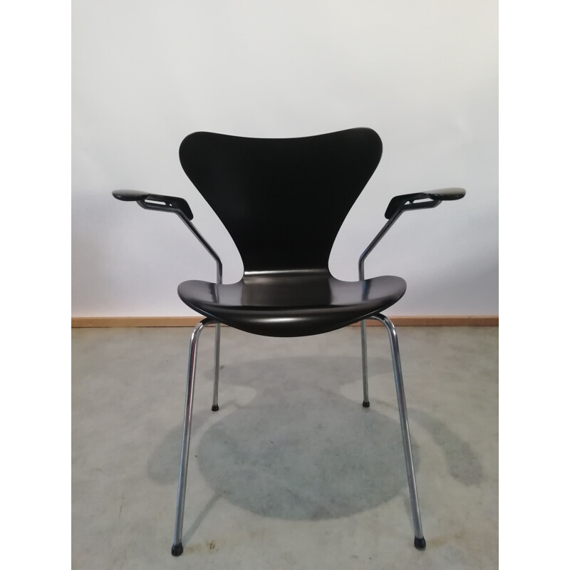 Sedia a farfalla nera vintage serie 7 di Arne Jacobsen per Fritz Hansen