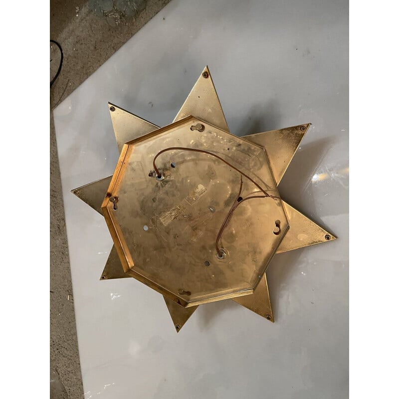 Vintage star-shaped brass & cut glass flush mount, 1960s